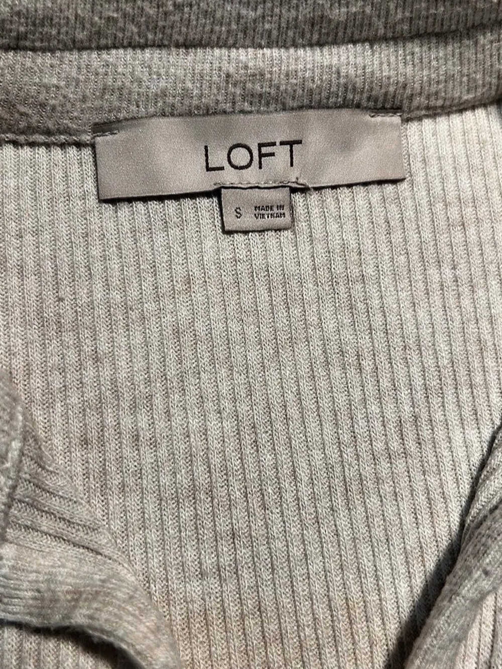 LOFT Oatmeal Cream Ribbed Knit Henley Polo Sweater Top Academia Preppy Softgirl - Picture 3 of 11